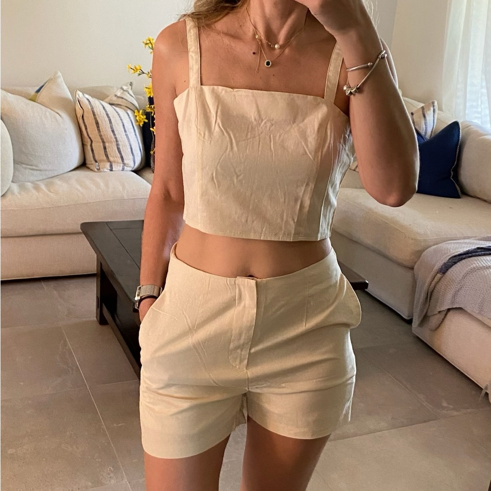 Two-Piece taupe Rayon Set – Top & Shorts